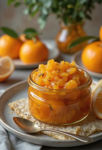 Sweet and sour orange chutney in a jar