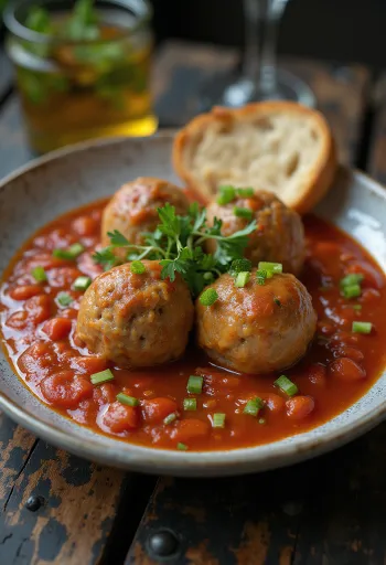 Meatballs in thick sweet-tart tomato sauce