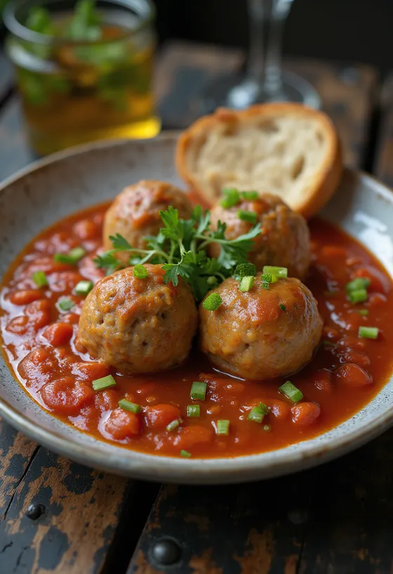 Meatballs in thick sweet-tart tomato sauce