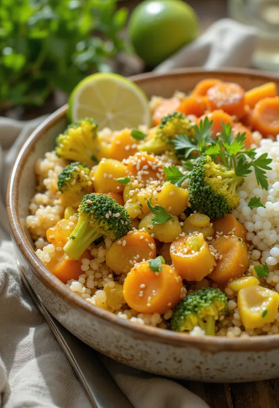 Vegetable curry Buddha bowl with quinoa