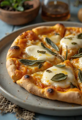 Pizza with pumpkin puree and mozzarella