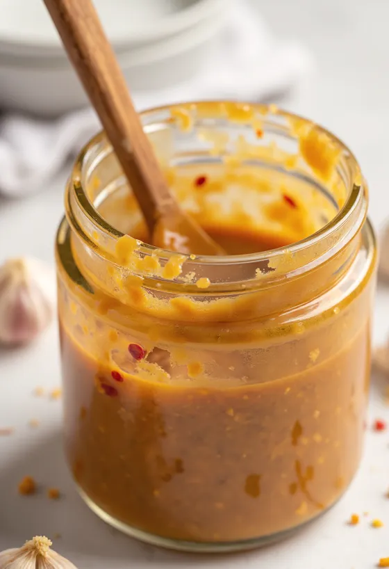 Bowl of spicy peanut butter BBQ marinade