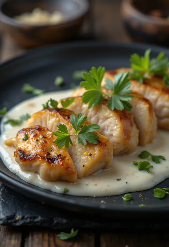 Pan-seared chicken breast with creamy dill sauce