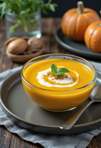 Curry butternut squash soup served in a bowl