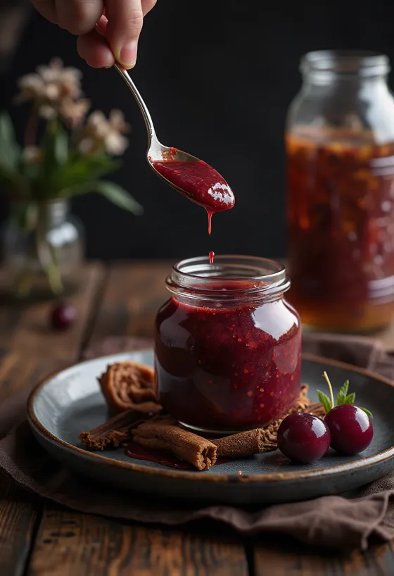 Jar of spiced plum and chili sauce.