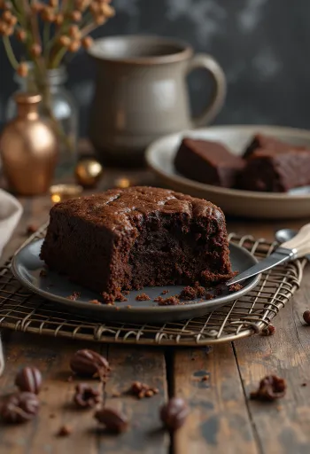 Homemade chocolate cake served