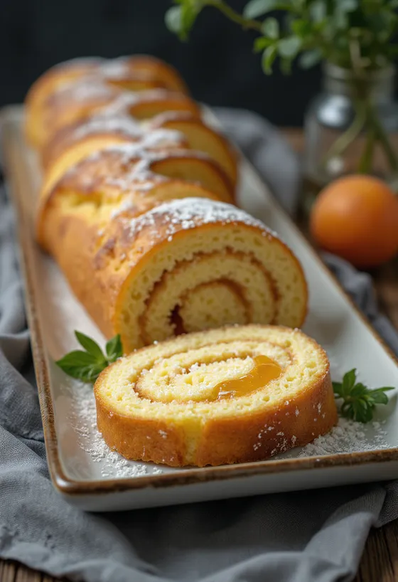 Sponge cake roll filled with fruit jam