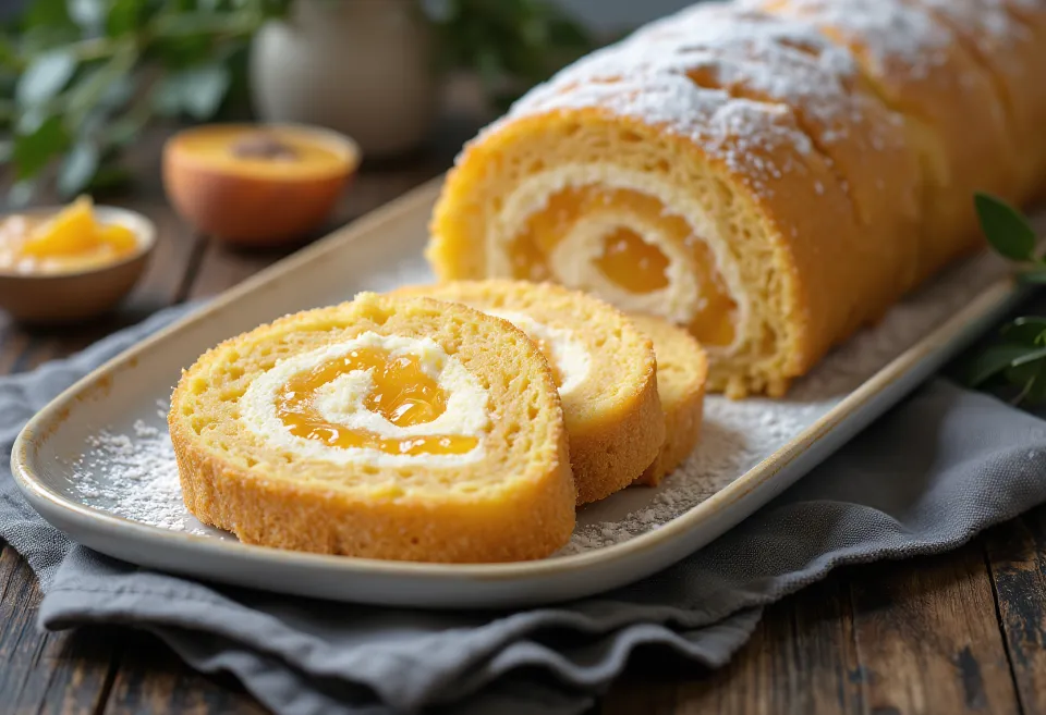 Sponge cake roll filled with fruit jam