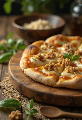 Pizza with walnuts and honey