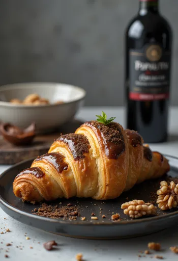 Port Wine & Chocolate Croissants served on a plate