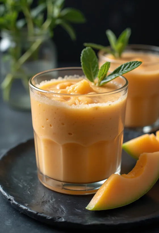 Cantaloupe smoothie in a glass