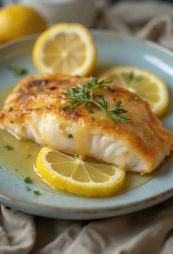 Pan-seared white fish fillet with lemon butter sauce