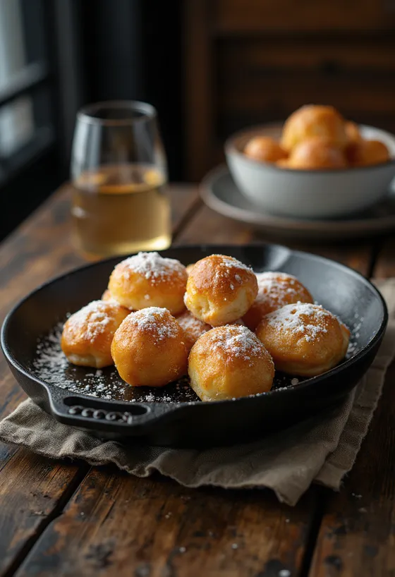 Æbleskiver Danish pancake balls dusted with powdered sugar