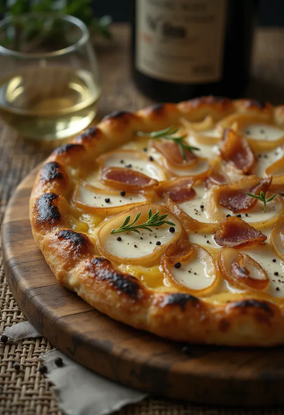 Tarte flambee with bacon and onions