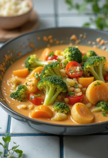 Spiced vegetable wok with coconut milk served