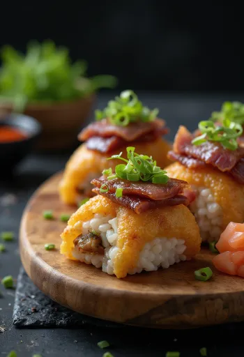 Inari tofu pockets stuffed with bulgogi beef and garnished with sesame