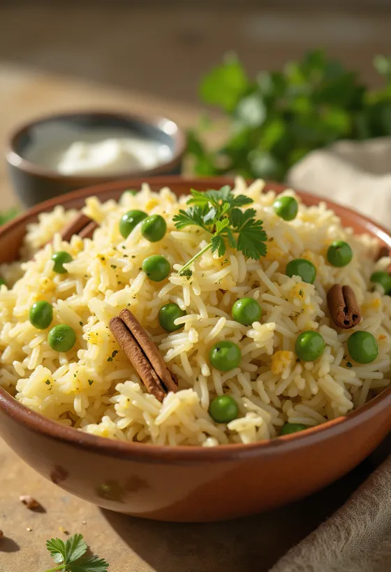 Freshly served Matar Pulao