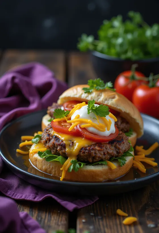 American style gyro burger with beef and cheddar