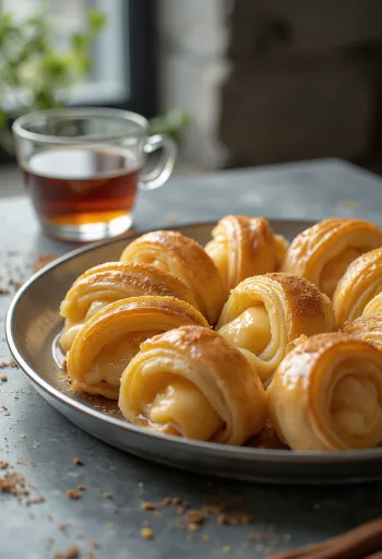 Galaktoboureko rolls drizzled with sweet honey syrup