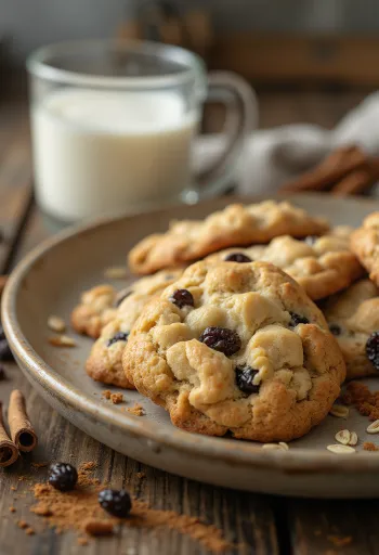 Freshly baked oatmeal raisin cookies