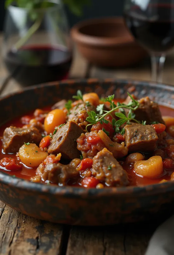 Greek Beef Stifado stew with pearl onions