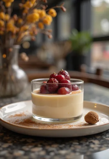 Plum panna cotta in a glass