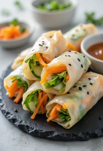 Fresh spring rolls in rice paper served with dipping sauce