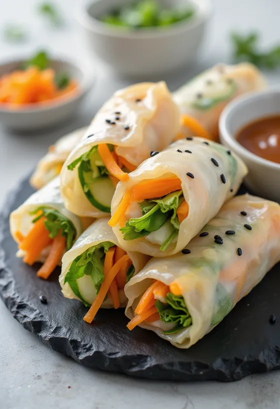 Fresh spring rolls in rice paper served with dipping sauce