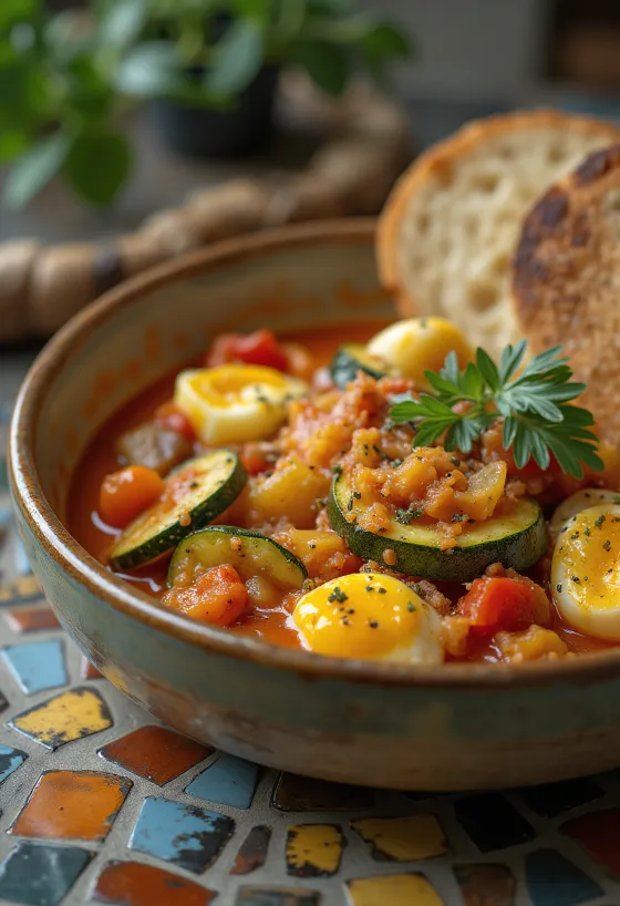 Vegetable stew with rich paprika sauce and fresh herbs