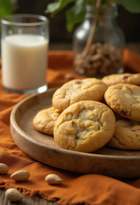 Golden brown Broa de Fubá cornmeal cookies with peanuts on a serving plate
