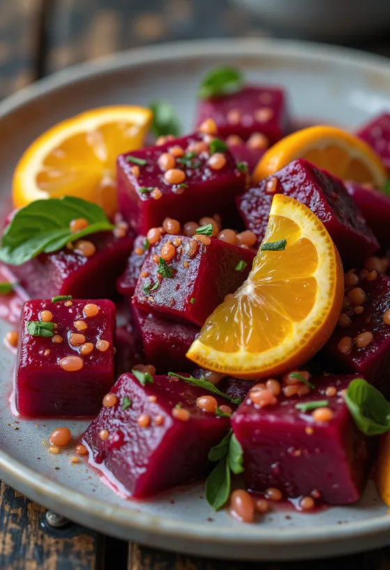 Beet salad with orange dressing and fresh parsley