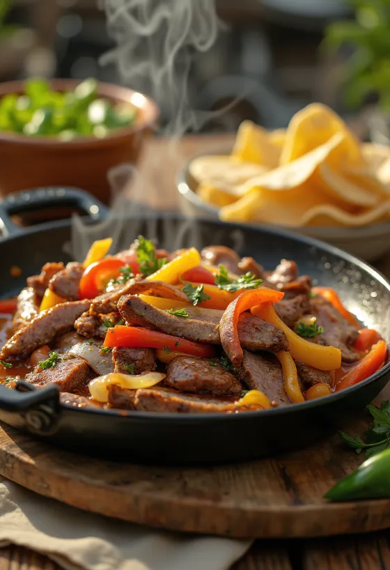 Steak fajitas served