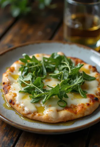 White pizza with fresh arugula