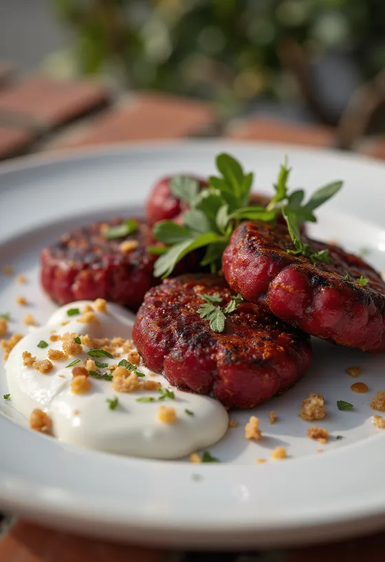 Rajma kebabs served with fresh vegetables and yogurt dip