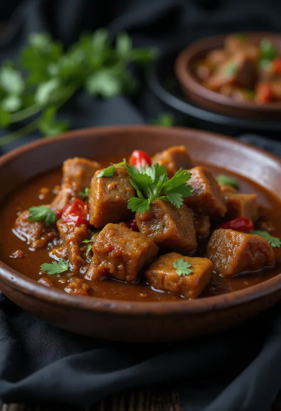 Spicy Goan Sarapatel with pork liver and coconut milk sauce
