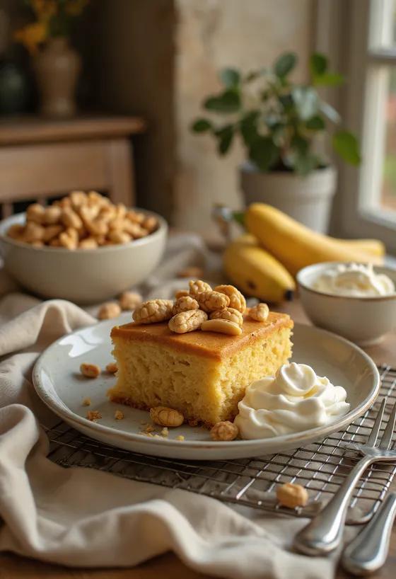 Peanut butter banana cake with roasted peanuts