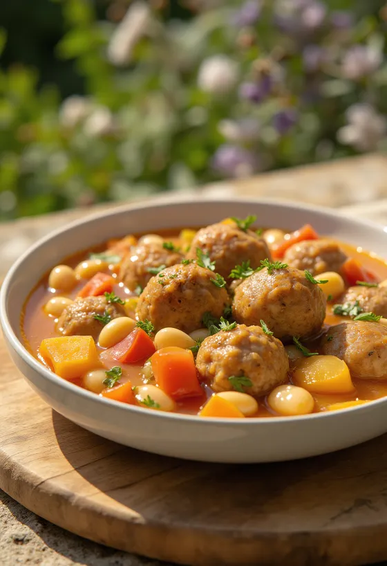 Fasolada with meatballs