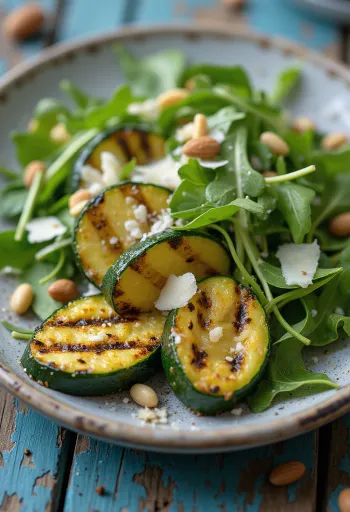 Grilled zucchini salad with arugula and parmesan