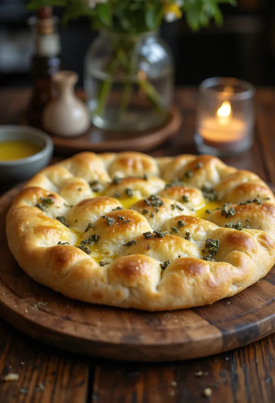 Keto almond flour focaccia served on a board