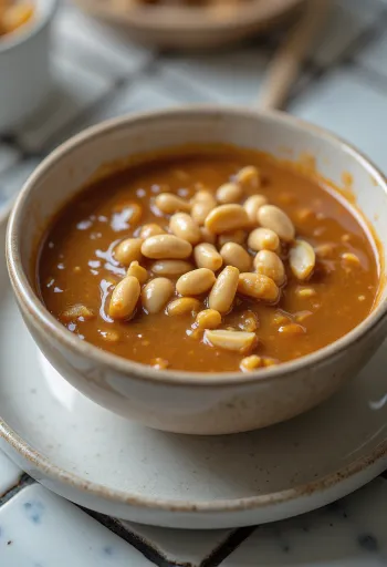 Satay peanut sauce served with grilled skewers