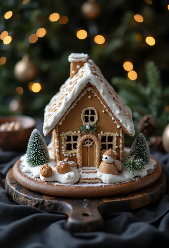 Decorated Gingerbread House with colorful icing
