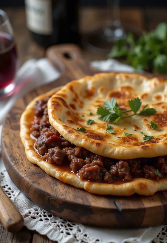 Piadina served with red wine beef ragu
