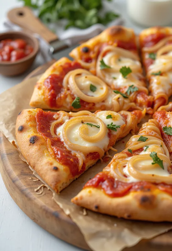 Pizza with red onions and mozzarella