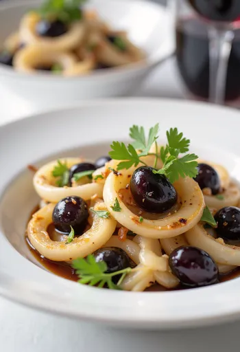 Caramelized leeks with plums and rosemary garnished with fresh cilantro