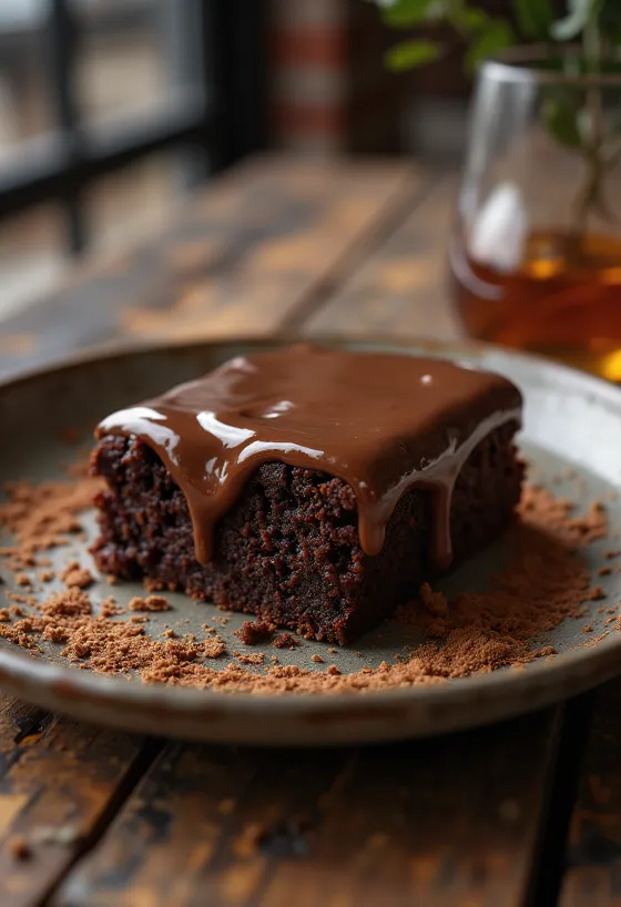 Rum chocolate cake slice
