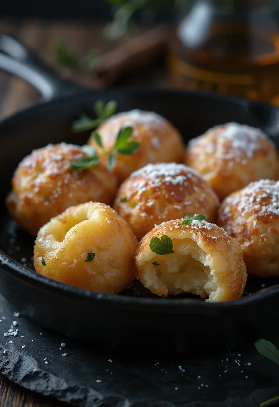 Golden brown gluten-free aebleskiver pancakes on a plate