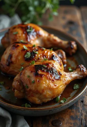 Golden brown grilled turkey drumsticks on a platter.