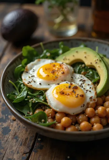 Grilled eggplant Buddha bowl served