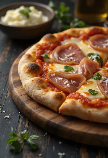 Pizza with pancetta and cheese