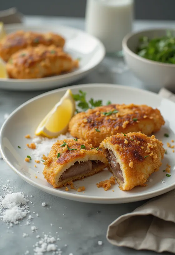 Crispy breaded pork liver fried golden brown, served with fresh salad.